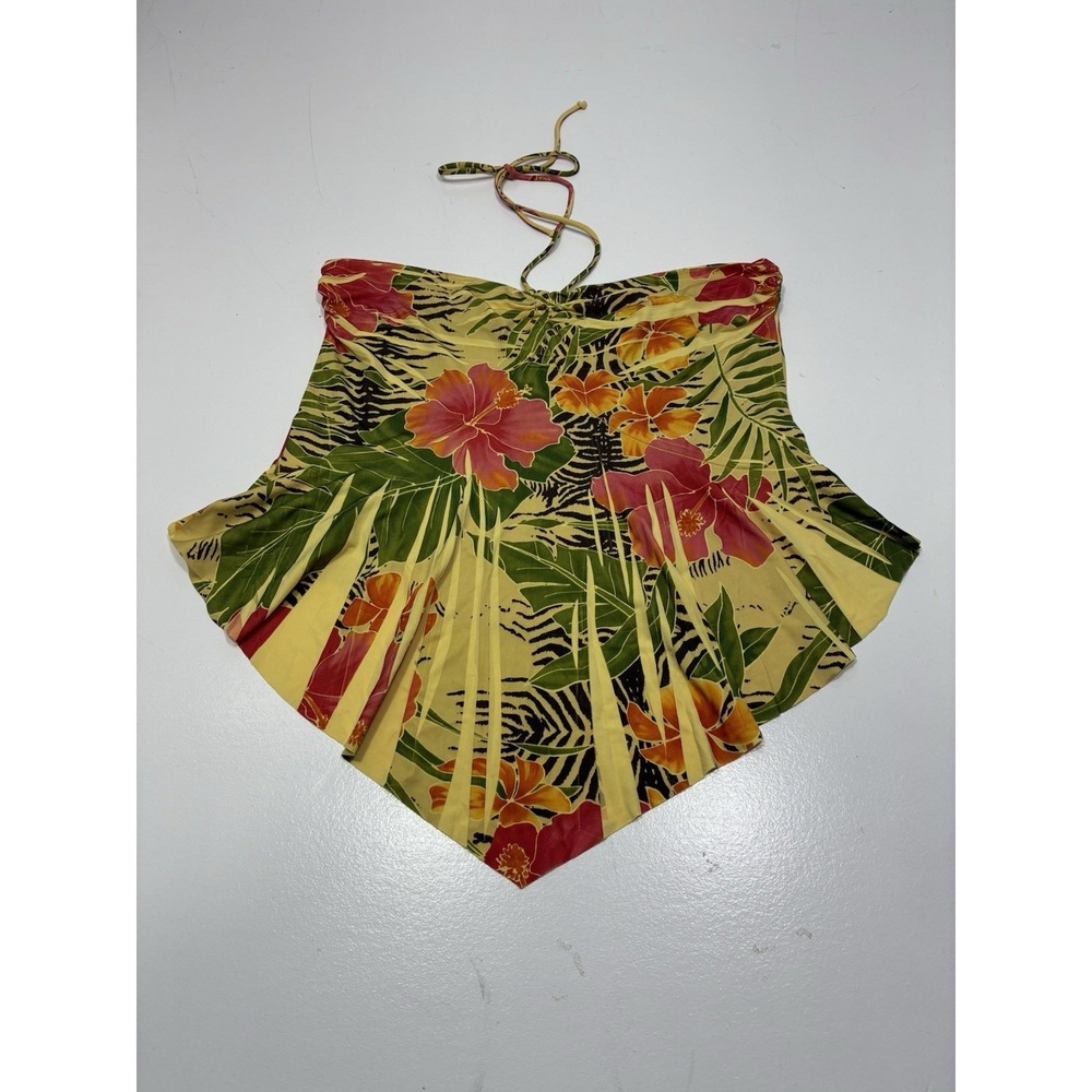 Vintage Y2k 90's Charlotte Russe‎ Women Yellow Halter Top Large Tropical Flowy - Picture 2 of 14